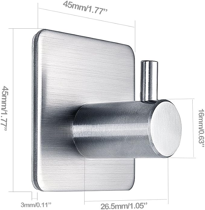 Adhesive Towel Hooks Heavy Duty Wall Hooks Waterproof Stainless Steel Hanger for Hanging Coat, Hat, Towel Robe Hook Rack Wall Mount- Bathroom and Bedroom 4-Packs