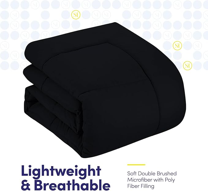 Sweet Home Collection 5 Piece Comforter Set Bag Solid Color All Season Soft Down Alternative Blanket & Luxurious Microfiber Bed Sheets, Black, Twin (Pack of 4)