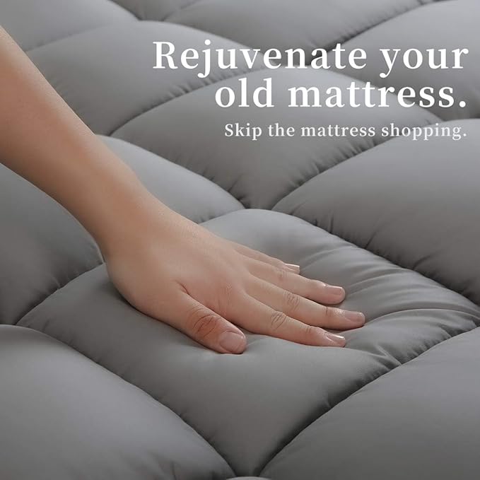 COONP Full Mattress Topper, Extra Thick Pillowtop, Cooling Plush Mattress Pad Cover Bed Topper Protector with 8-21 Inch Deep Pocket (Grey, Full)
