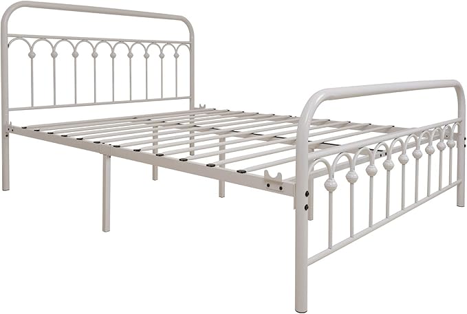 YALAXON Vintage Sturdy Queen Size Metal Bed Frame with Headboard and Footboard Basic Bed Frame No Box Spring Needed (Queen,White)