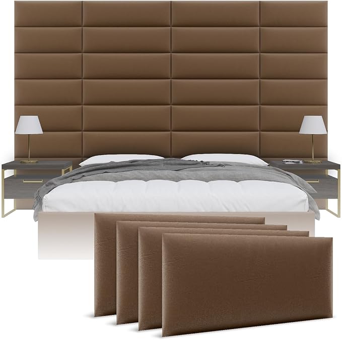 Vänt Upholstered Wall Panels - Queen/Full Size Wall Mounted Headboards - Vintage Leather Cognac - Set of 4 Panels (Each Individual Panel 30"x11.5")