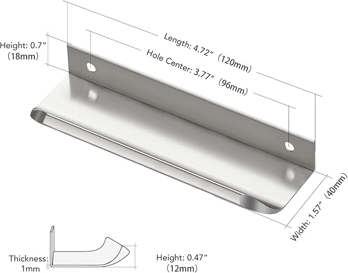 Ravinte Hardware 8 Pack Silver Cabinet Handles, 4.75 Inch (120mm) Finger Edge Pulls, 3.75 Inch Hole Center, Finger Pulls for Cabinets