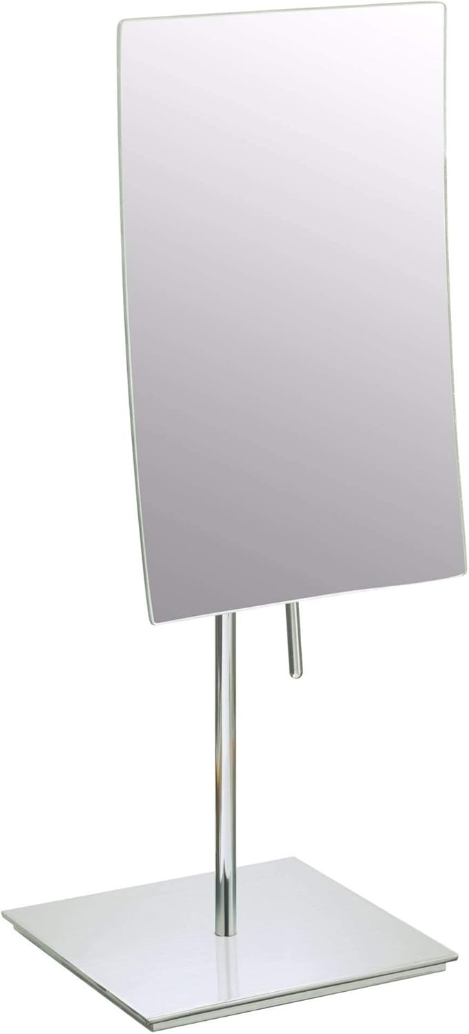 Aptations Rectangular Standing Mirror (5" x 8") - 3X Magnification | Portable Vanity Mirror with Handle for Flexibility | Decorative Makeup Mirror for Bedroom & Bathroom (Brushed Nickel)