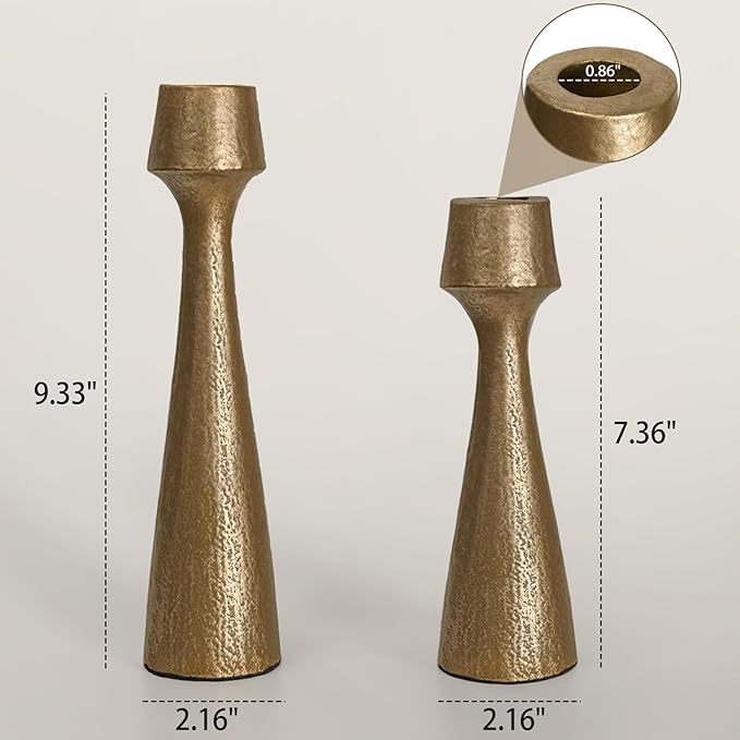Iron Taper Candle Holder - Set of 2 Decorative Candle Stand, Metal Decorative Candlestick Holder for Wedding, Dining Table, Party Decoration (Gold)