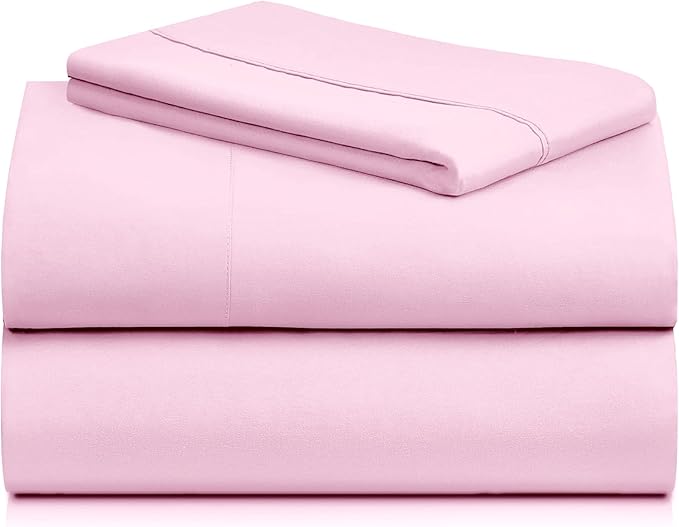 LuxClub 3 PC Sheet Set Bed Sheets Deep Pockets 16" Eco Friendly Wrinkle Free Cooling Machine Washable Hotel Bedding Silky Soft - Powder Pink Twin