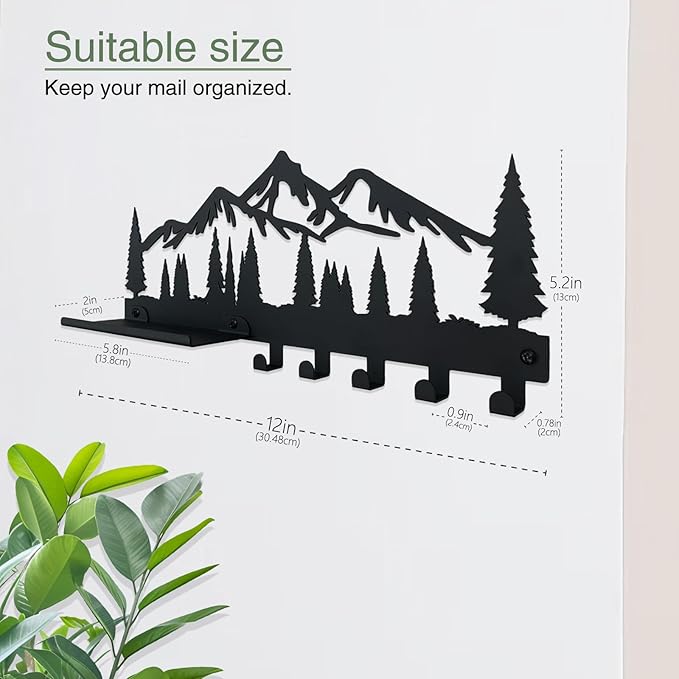 Key Holder for Wall | Metal Key Holder Hooks Organizer Rack | Metal Key Organizer Wall Decorative with 5 Hooks for Entryway, Front Door, Hallway, Kitchen, Office (12 Inches, 2 in 1)