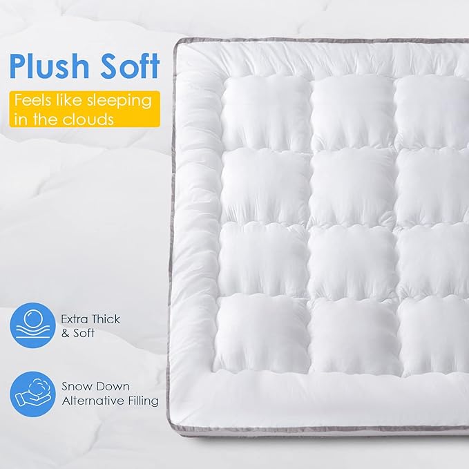 QUEEN ROSE Mattress Topper Full, Cooling Extra Thick Pillow Top Mattress Pad Bed Covers Full Size, Overfilled Snow Down Alternative Mattress Topper, Soft Comfort to Firm Mattress, Plush Support