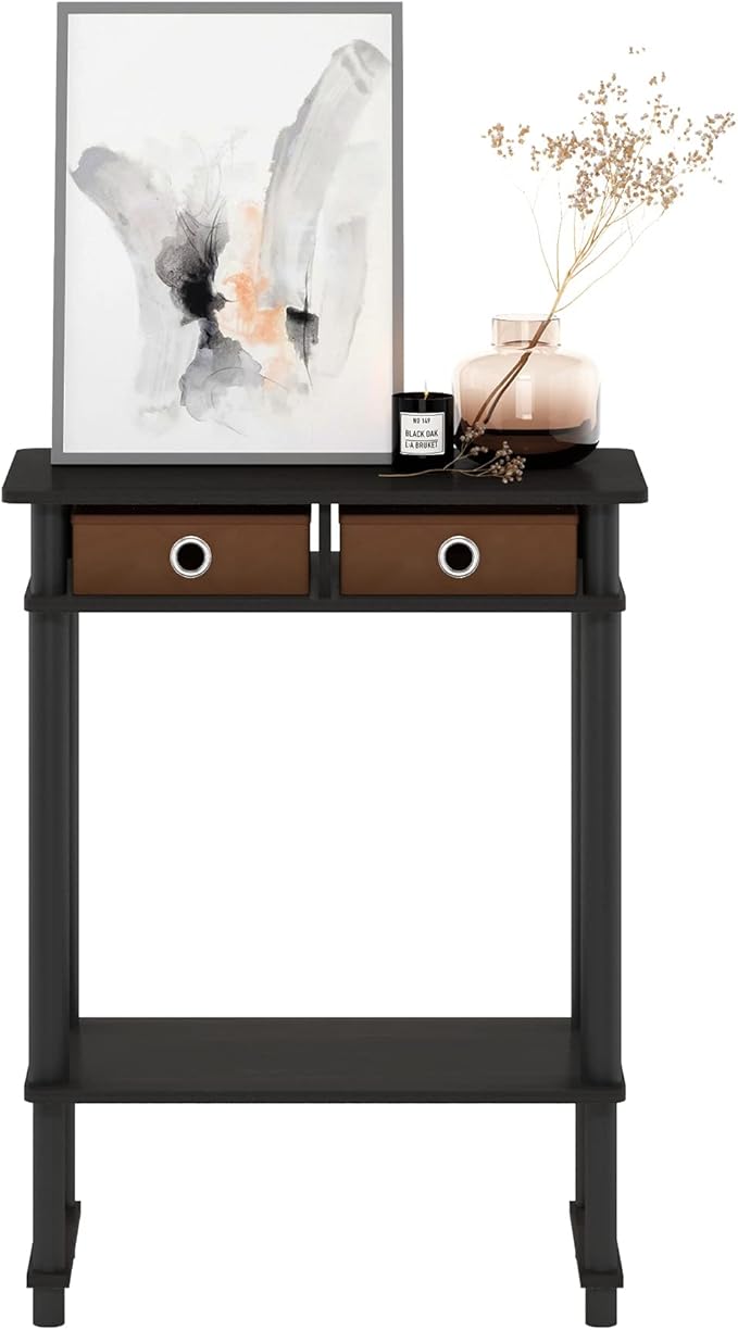 Furinno Turn-N-Tube Tall-Wide Hallway Console Table with Bin, Espresso/Brown