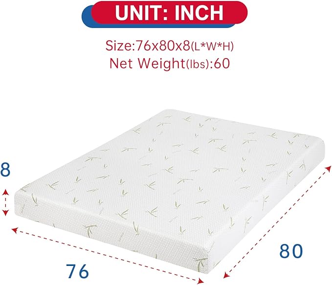 BestMassage | 8 Inch King Mattress | Gel Memory Foam | Medium Firm Feel | White | Bed in a Box, CertiPUR-US Certified | Pressure Relief, Cooling Ventilated Foam | Breathable Knit Cover