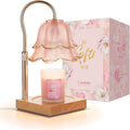 Mom Birthday Gifts for Women: Candle Warmer Lamp with Scented Candles Dimmable Pink Flower Wax Warmer with Timer Christmas Day Housewarming Gift