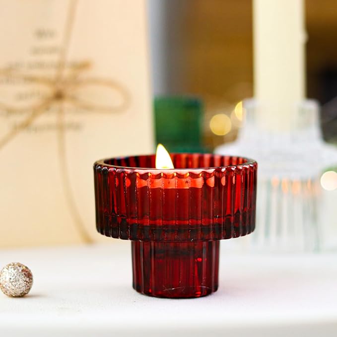 Christmas Candle Stick Holder Set Red Green Glass Taper Candle Holders for Tealight Candlestick Candle ChristmasTable Centerpieces Holiday Decor12PCS