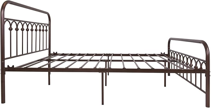 YALAXON Vintage Sturdy Queen Size Metal Bed Frame with Headboard and Footboard Basic Bed Frame No Box Spring Needed，Antique Brown.