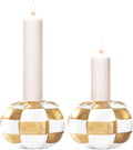 WDS WONDROUS Fall Pumpkin Candle Holder Set White & Gold Thanksgiving Decorations Halloween – 2PCS Checkered Pumpkin Candlestick Holders Decor – Taper Candle Holders, Autumn Table Centerpieces Decor
