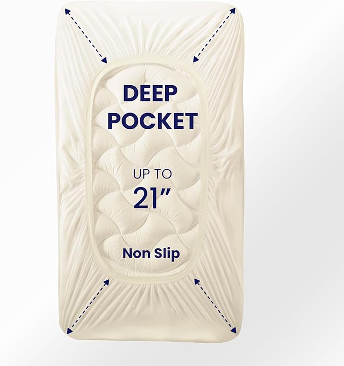 SLEEP ZONE Twin XL Cooling Mattress Topper for College Dorm, Premium Zoned Cool Mattress Pad Cover, Padded Mattress Protector Breathable Washable, Deep Pocket 8-21" (Beige, Twin XL)
