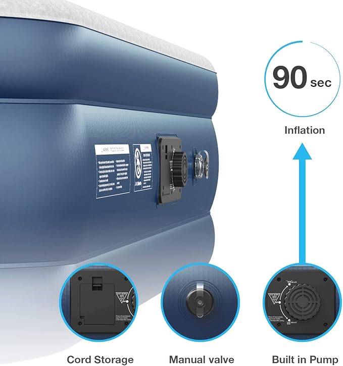 Active Era 20" Twin Air Mattress with Built-in Pump & Raised Pillow - Heavy Duty Puncture Resistant, Waterproof Blow Up Bed
