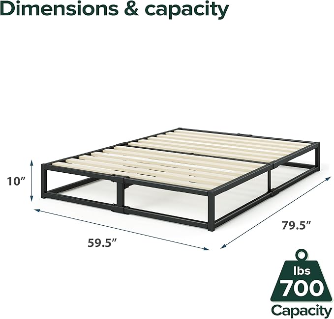 Zinus Joseph 10 Inch Platform Bed Frame, Wood Slat Support, No Box Spring Needed, Eco Friendly WonderBox(TM) Packaging, Easy Assembly, Black, Queen