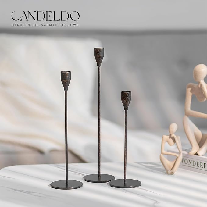 Black Taper Candle Holders: Tall Candlestick Holder Set of 6 Fireplace Mantle Decor Dinning Table Centerpiece Metal Candle Stand Halloween Decorations