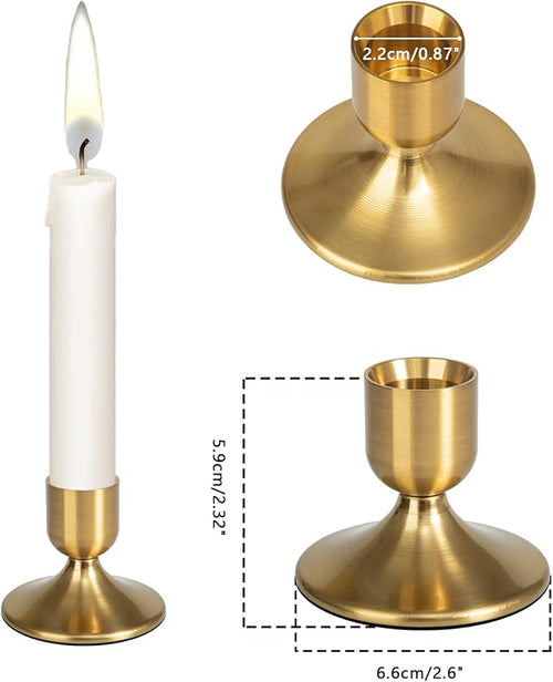 16Pcs Gold Candle Holders Metal Taper Candlesticks Holders Short Skinny Brass Candlestick Holders Candlestick Holders Bulk for Wedding Thanksgiving Centerpieces Christmas Birthday Party Holiday (16)