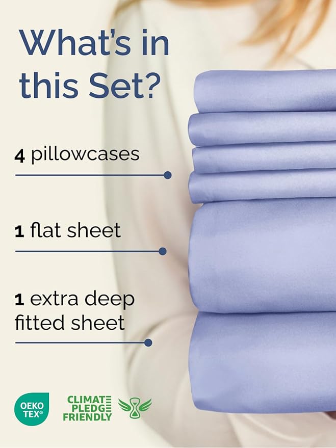 Extra Deep Full Sheet Set - 6 Piece Breathable & Cooling Sheets - Hotel Luxury Bed Sheets Set - Easy & Secure Fit - Soft, Wrinkle Free & Comfy Sheets Set - Lavender Sheet Set with Extra Deep Pockets