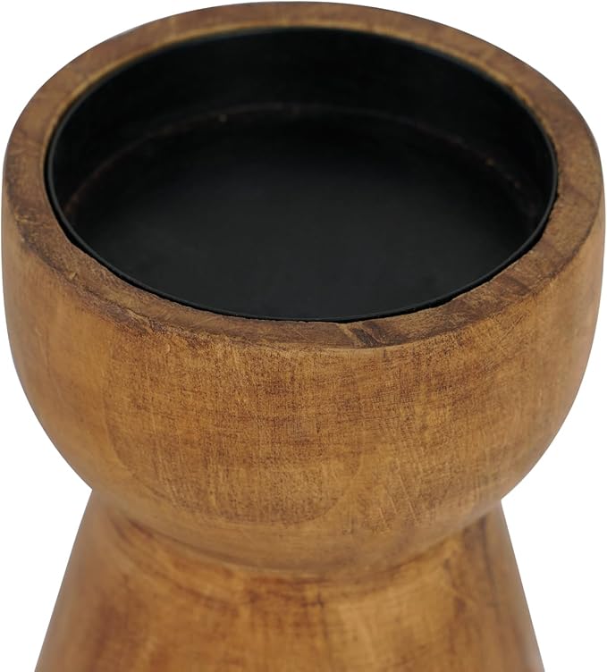 NIKKY HOME Farmhouse Wooden Candle Holders Set of 2, Rusitc Solid Wood Pillar Candlesticks Pedestal, Fireplace Mantle Table Centerpiece Decor, Brown