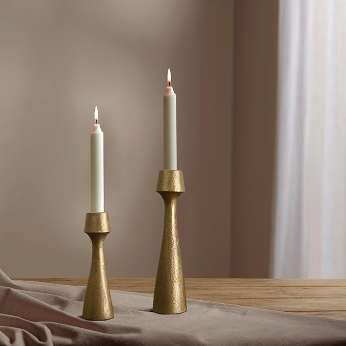 Iron Taper Candle Holder - Set of 2 Decorative Candle Stand, Metal Decorative Candlestick Holder for Wedding, Dining Table, Party Decoration (Gold)