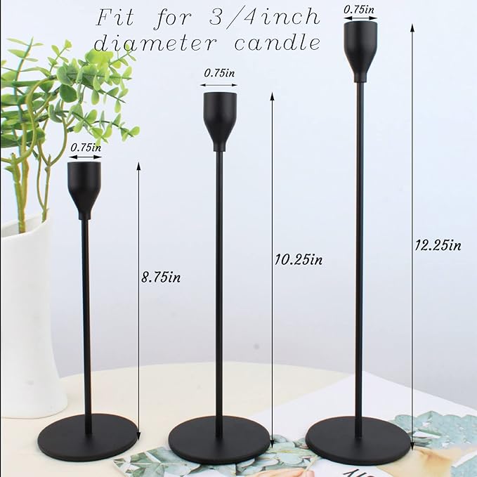 Matte Black Candlestick Holders, Set of 6 Candle Holders for 3/4" Taper Candles&Led Modern Metal Candle Stands Decorative Table Centerpieces for Wedding Party Church,Decorative Fitting