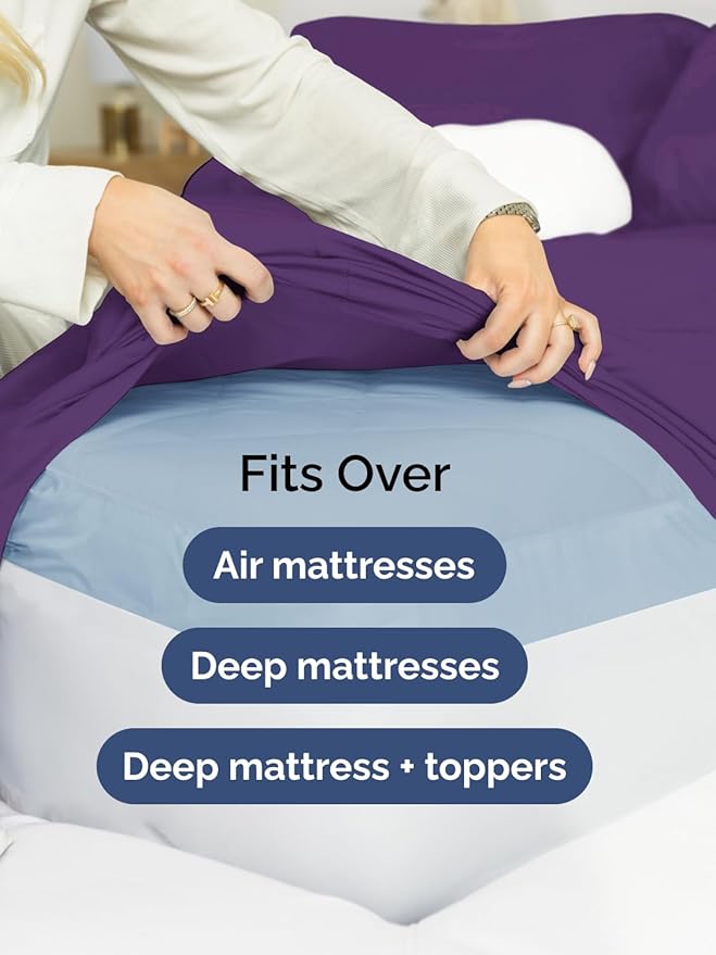 Extra Deep Queen Sheet Set - 6 Piece Breathable & Cooling Sheets - Hotel Luxury Bed Sheets Set - Easy & Secure Fit - Soft, Wrinkle Free & Comfy Sheets Set - Purple Sheet Set with Extra Deep Pockets
