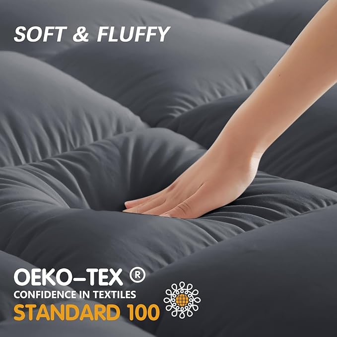 CYMULA Full Bed Mattress Topper, Grey Cooling Mattress Pad Cover, Thick Full Size Pillow Topper Soft with Deep Pockets, Washable Plush Down Alternative Fill Mattress Protector