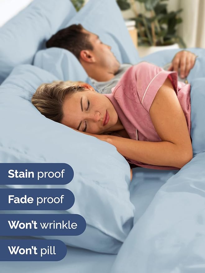 Extra Deep Split King Sheet Set - 7 Piece Breathable and Cooling Sheets - Hotel Luxury Bed Sheets Set - Easy Fit - Soft, Wrinkle Free and Comfy Sheets Set - Sky Blue Sheet Set with Extra Deep Pockets