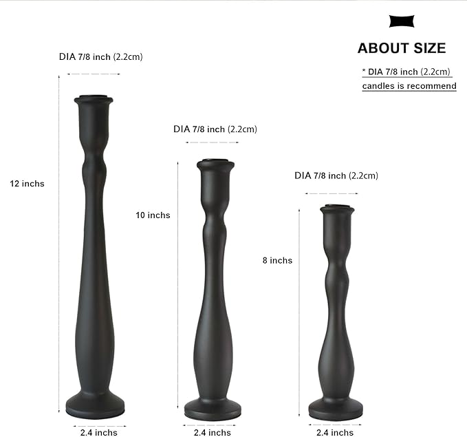 Candlestick Holders Black Candle Holder for Candlestick,Taper Modern Candle Holders Set of 3,Tall Wood Candle Sticks Holder Decor(12"/10"/8" H) (3, Black)