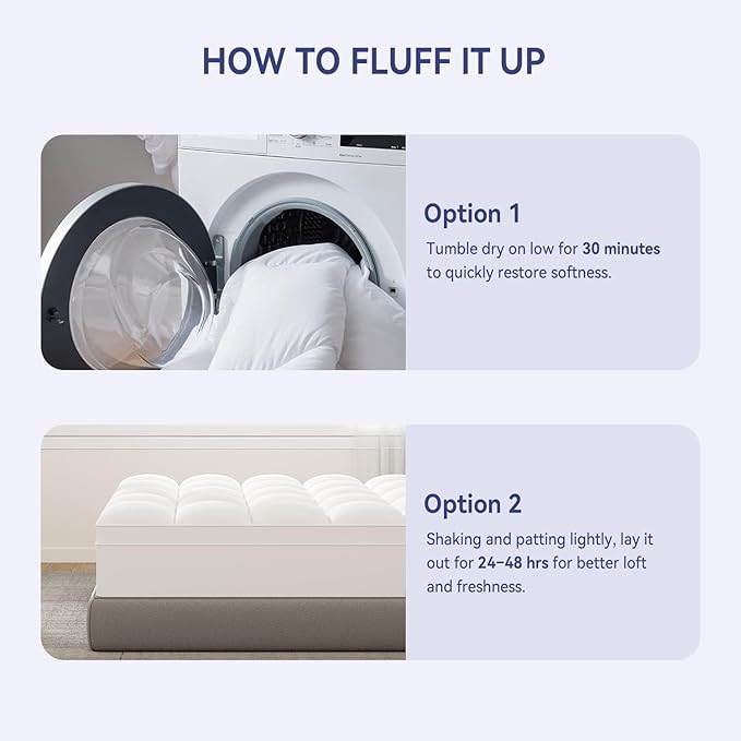 ELEMUSE Super/Olympic Queen Mattress Topper for Back Pain, Extra Thick Mattress Pad Cover, Plush Soft Pillowtop with Elastic Deep Pocket, Overfilled Down Alternative Filling