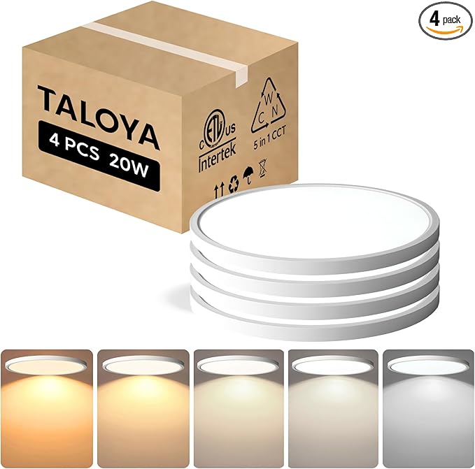 TALOYA Ceiling Light,4 Pack,12 Inch,20W,5 Color Selectable White Flush Mount Ceiling Light for Bedroom,Kitchen,Living Room,Hallway,Laundry