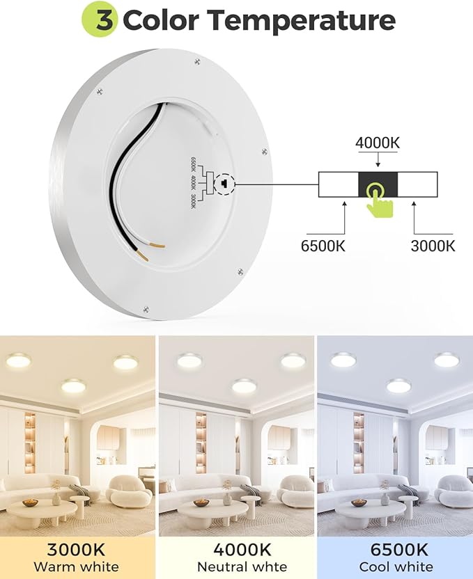 hepside 1Pack Dimmable Flush Mount Ceiling Light Fixture Brushed Nickel, 3CCT Selectable 3000/4000/6500K Ceiling Lamp, 7.5INCH 15W 1500LM Low Profile Light for Bedroom, Kitchen, Bathroom, Hallway