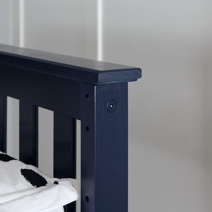 Max & Lily Twin Bed Frame with Slatted Headboard, Solid Wood Platform Bed for Kids, No Box Spring Needed, Easy Assembly, Blue
