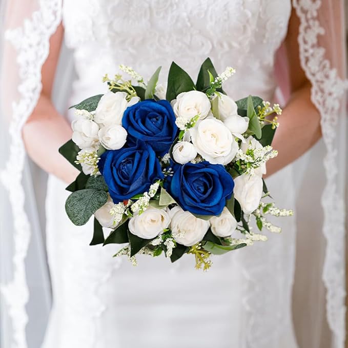 Rose Wedding Bouquet - Artificial Red White Flowers for Bride and Bridesmaid - Faux Holding Flower for Wedding Decor