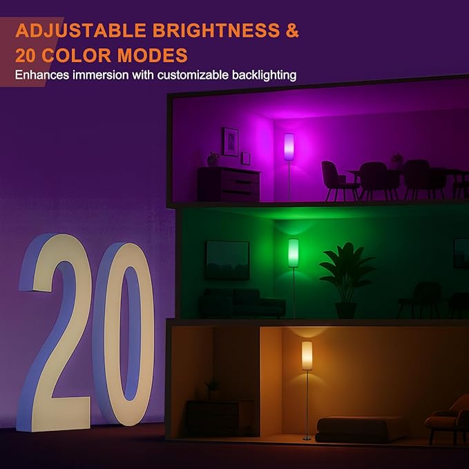 FRIDEKO HOME Floor Lamp, Color Changing Ambient Lighting for Living Room & Gaming Decor, Smart Standing Lamp with App & Remote Control, Tall Corner Lamp for Bedroom, 9W 800LM, Foot Switch, White Shade