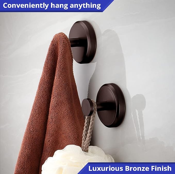 HOME SO Suction Cup Hooks for Shower, Bathroom, Kitchen, Glass Door, Mirror, Tile – Loofah, Towel, Coat, Bath Robe Hook Holder for Hanging up to 15 lbs – Waterproof & Rustproof, Dark Bronze (4-Pack)
