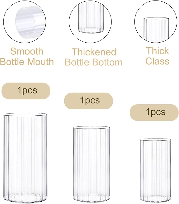 yshengood Glass Hurricane Candle Holder Ribbed Glass Candle Holder - Elegant & Easy to Use, Perfect for Wedding, Holiday, Party Decor, Home and Event Essential