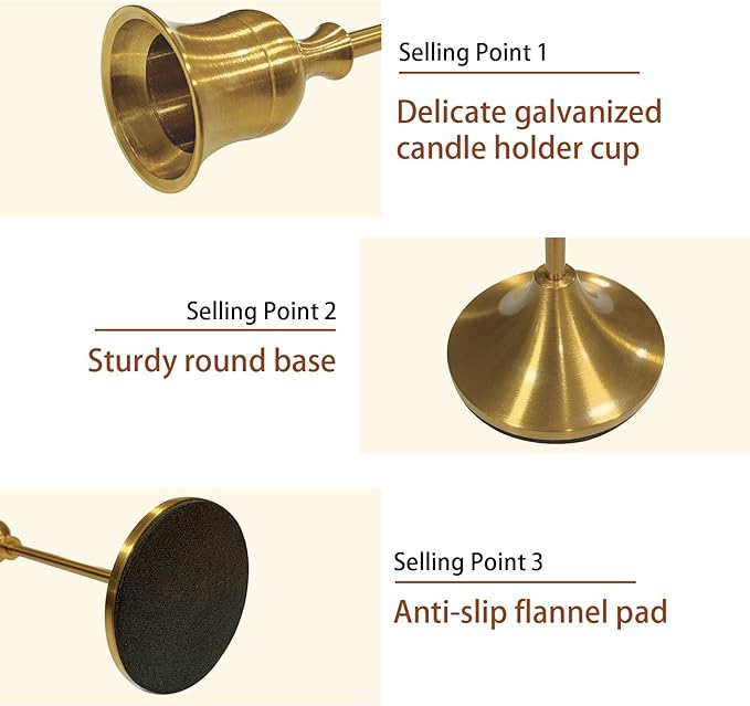 Candle Holder Brass Gold Candlestick Holders Set of 6, Metal Taper Candle Holders for Table Centerpiece Fits 3/4 inch Candles, Tall Candle Stands for Halloween Thanksgiving Christmas