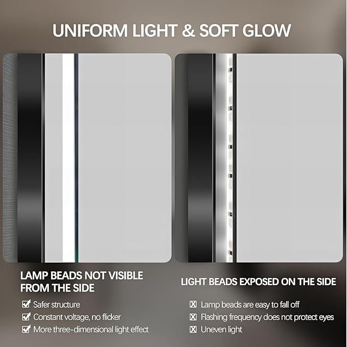 26" Round LED Bathroom Mirror, Wall Mounted Backlit Vanity Mirror with 45° Beveled Frame Lighted Mirror for Bedroom, Fog Free 3-Color Dimmable Lights Memory Function, Black