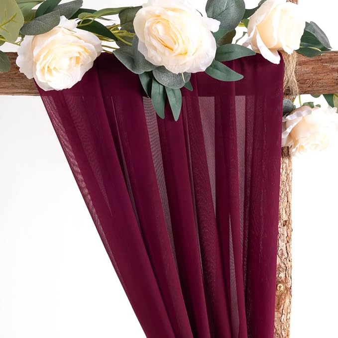 Socomi Wedding Arch Draping Fabric 1 Panel 29" x 19Ft Burgundy Sheer Chiffon Curtain Drapes 6 Yards for Wedding Ceremony Birthday Party Decoration