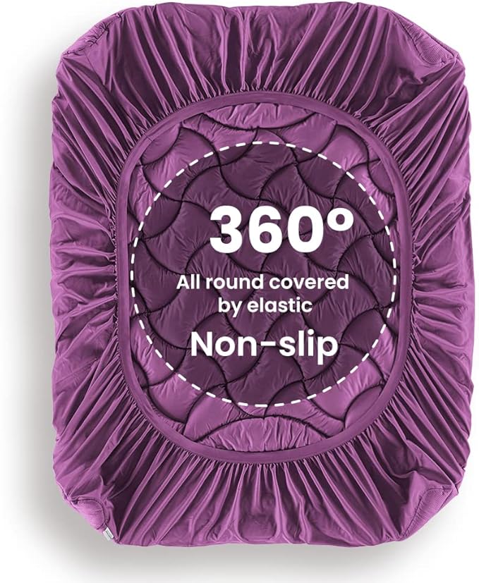 SLEEP ZONE Cooling Mattress Topper Cal King, Premium Zoned Quilted Mattress Pad, Pillow Top Mattress Protector Cover, Machine Wash Durable, Deep Pocket 8-21 inch, Purple, Cal King