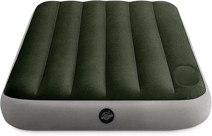 Intex 64763E Dura-Beam Standard Downy Air Mattress: Fiber-Tech – Queen Size – Built-in Foot Pump – 10in Bed Height – 600lb Weight Capacity