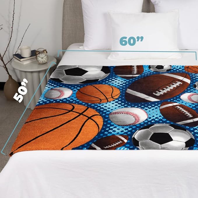 Dawhud Direct Sports Fleece Blanket for Bed, 50x60 Inches Sports Fan Fleece Throw Blanket for Adults and Kids - Soft Plush Blanket - Queen Size