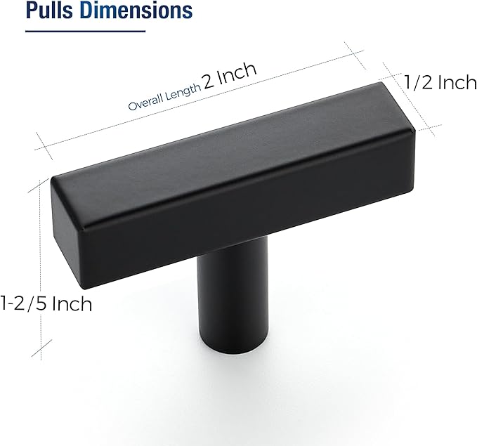 JOY DECOR 10 Pack Single Hole Matte Black Square Cabinet Handles Stainless Steel Cabinet Hardware Pulls for Kitchen and Drawers with 2 Inch Overall Length