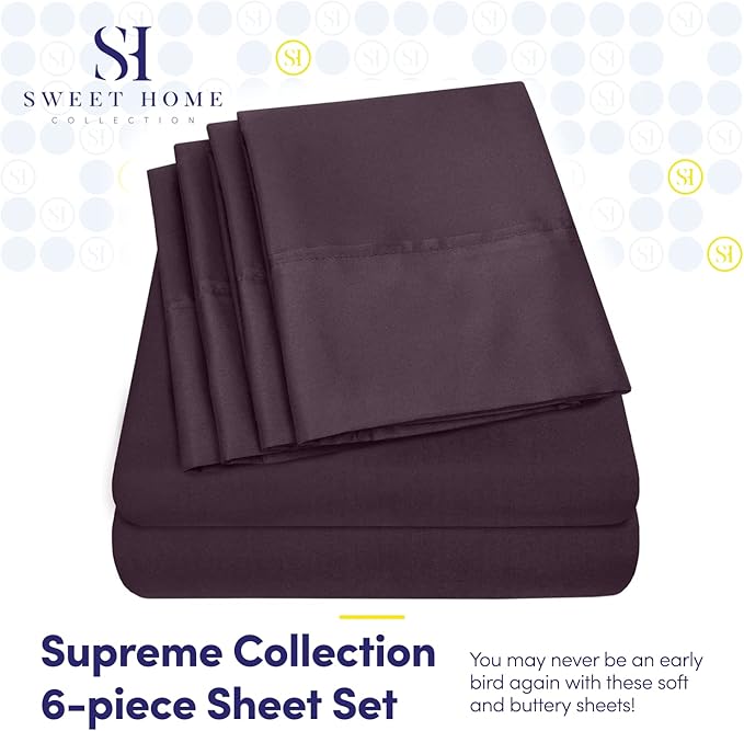Full Size Bed Sheets - 6 Piece 1500 Supreme Collection Fine Brushed Microfiber Deep Pocket Full Sheet Set Bedding - 2 Extra Pillow Cases, Great Value, Full, Purple
