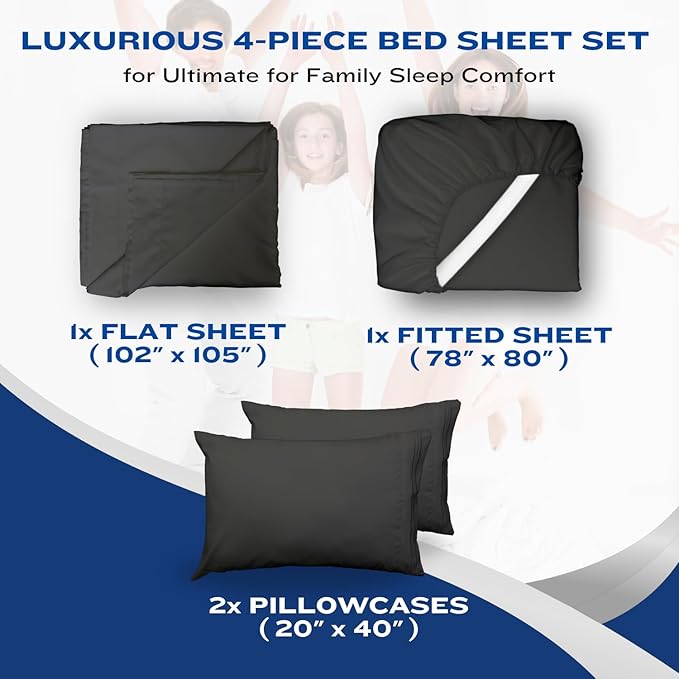 DREAMCARE Queen Size Sheets - Cooling Bed Sheets - 4pcs Set - up to 15" Deep Pocket Queen Sheet Set - Sheets Queen Size Bed - Soft & Long Lasting 100% Fine Brushed Polyester with Side Pocket - Grey
