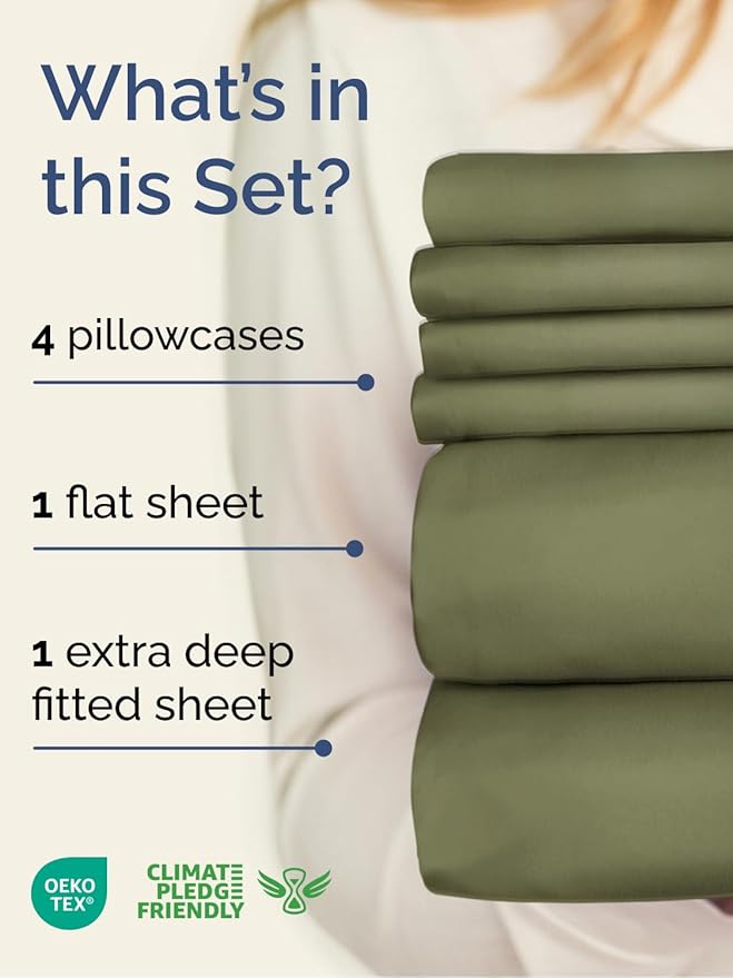 Extra Deep Cal King Sheet Set - 6 Piece Breathable and Cooling Sheets - Hotel Luxury Bed Sheets Set - Easy Fit - Soft, Wrinkle Free and Comfy Sheets Set - Sage Green Sheet Set with Extra Deep Pockets