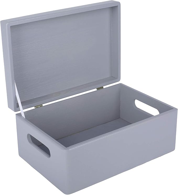 Large Grey Wooden Box Storage with Hinged Lid | 11.8 x 7.87 x 5.51 inches (+-0.5) | with Handles | Gift Box Storage | Product NOT Intended for 15 Years OR Below
