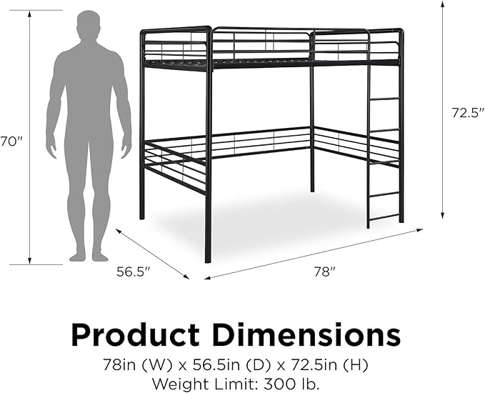 DHP Full Metal Loft Bed with Ladder, Space-Saving Design, Black, Full